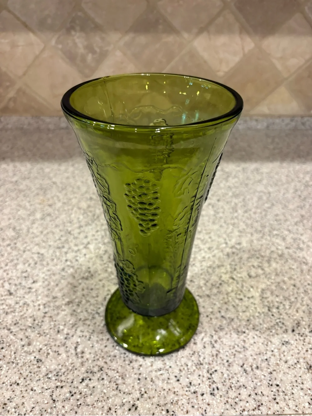 Vintage Indiana Glass harvest green footed trumpet vase